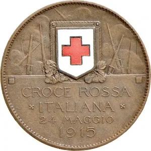 Regnando Vittorio Emanuele III di Savoia 1900 1946 Regno d'Italia Soldone e gettoni della Croce Rossa Gettone di guerra 1915 Croce Rossa 30,8 mm 9,09 10,68 g rovescio