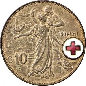 Regnando Vittorio Emanuele III di Savoia 1900 1946 Regno d'Italia Soldone e gettoni della Croce Rossa Soldone della Croce Rossa 1911 Italia e Roma genitrice 30 mm 10,12 12,10 g rovescio