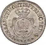 Regno di Sardegna Carlo Emanuele III di Savoia 1730 1773 Periodo posteriore alla riforma monetaria del 1754 7,6 soldi 1755 1758 Scudo ovale a cartoccio 26 mm 3,9 5,11 g Mi rovescio