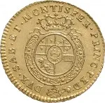 Regno di Sardegna Carlo Emanuele III di Savoia 1730 1773 Periodo posteriore alla riforma monetaria del 1754 Mezza doppia da 2 scudi 1755 1772 Scudo rotondo 21 mm 4,4 4,85 g Au rovescio