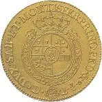 Regno di Sardegna Carlo Emanuele III di Savoia 1730 1773 Periodo posteriore alla riforma monetaria del 1754 Mezzo carlino da 2,5 doppie 1755 1757 Scudo rotondo 35 mm 23,13 24,1 g Au rovescio