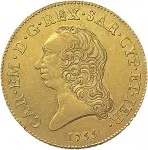 Regno di Sardegna Carlo Emanuele III di Savoia 1730 1773 Periodo posteriore alla riforma monetaria del 1754 Mezzo carlino da 2,5 doppie 1755 1757 Scudo rotondo 35 mm 23,13 24,1 g Au dritto