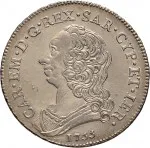 Regno di Sardegna Carlo Emanuele III di Savoia 1730 1773 Periodo posteriore alla riforma monetaria del 1754 Mezzo scudo da 3 lire 1755 1772 Scudo rotondo 37 mm 16,92 17,55 g Ag dritto