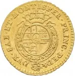 Regno di Sardegna Carlo Emanuele III di Savoia 1730 1773 Periodo posteriore alla riforma monetaria del 1754 Quarto di doppia 1755 1757 Scudo rotondo 18 mm 2,33 2,4 g Au rovescio