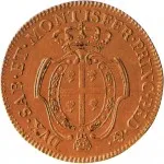 Regno di Sardegna Carlo Emanuele III di Savoia 1730 1773 Periodo posteriore alla riforma monetaria del 1754Monetazione per la Sardegna Carlino da 5 doppiette 1768 1769 Scudo ovale a cartoccio 31 mm 15,85 16,04 g Au rovescio