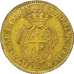 Regno di Sardegna Carlo Emanuele III di Savoia 1730 1773 Periodo posteriore alla riforma monetaria del 1754Monetazione per la Sardegna Mezzo carlino da 2,5 doppiette 1768 1771 Scudo ovale a cartoccio 27 mm 7,92 8,03 g Au rovescio