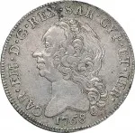 Regno di Sardegna Carlo Emanuele III di Savoia 1730 1773 Periodo posteriore alla riforma monetaria del 1754Monetazione per la Sardegna Scudo da 10 reali 1768 1769 Scudo ovale a cartoccio 38 mm 23,37 23,5 g Ag dritto