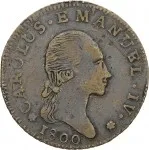 Regno di Sardegna Carlo Emanuele IV di Savoia 1796 1800 7,6 soldi 1800 1801 Scudo ovale a cartoccio 3 tipo 25 mm 4,52 4,95 g Cu dritto