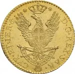 Regno di Sardegna Carlo Emanuele IV di Savoia 1796 1800 Doppia da 4 scudi 1797 1800 Aquila spiegata 25 mm 9 9,14 g Au rovescio