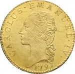 Regno di Sardegna Carlo Emanuele IV di Savoia 1796 1800 Doppia da 4 scudi 1797 1800 Aquila spiegata 25 mm 9 9,14 g Au dritto