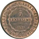 Regno di Sardegna Carlo Felice di Savoia 1821 1831 3 centesimi 1826 Scudo triangolare rialzato 23 mm 5,87 6 g Cu dritto