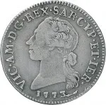 Regno di Sardegna Vittorio Amedeo III di Savoia 1773 1796Monetazione per la Sardegna Quarto di scudo 1773 1792 Scudo a cartoccio 27 mm 5,66 5,87 g Ag dritto