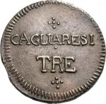 Regno di Sardegna Vittorio Emanuele I di Savoia 1802 1821Monetazione per la Sardegna 3 cagliaresi da sei denari 0 Valore 2 tipo 23 mm 3,98 5,94 g Cu rovescio