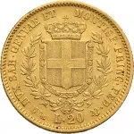 Regno di Sardegna Vittorio Emanuele II di Savoia 1849 1861 20 lire 1850 1861 Scudo sannitico 21 mm 6,32 6,45 g Au rovescio