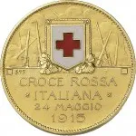 Regno d'Italia Regnando Vittorio Emanuele III di Savoia 1900 1946Soldone e gettoni della Croce Rossa Gettone di guerra 1915 Croce Rossa 30.8 mm 14,68 15,6 g Au rovescio