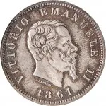 Regno d'Italia Vittorio Emanuele II di Savoia 1861 1878 1 lira 1861 1862 Scudo sannitico 1 tipo 23 mm 4,47 5,02 g Ag dritto