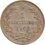 Regno d'Italia Vittorio Emanuele III di Savoia 1900 1936 Re 1 centesimo 1902 1908 Valore entro semicorona di alloro e quercia 15 mm 0,985 1,015 g rovescio