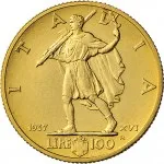 Regno d'Italia Vittorio Emanuele III di Savoia 1936 1943 Re e Imperatore 100 lire 1937 Anno XVI 1940 Anno XVIII Littore 2 tipo 20.7 mm 5,16 5,207 g Au rovescio