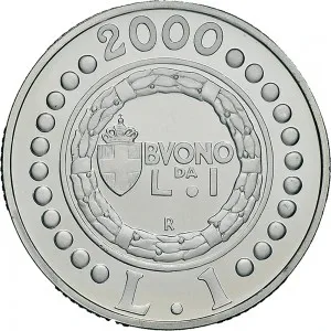 Repubblica Italiana Lire 1946 2001 Repubblica Italiana Emissioni in argento confezionate 1 lira 2000 Storia della Lira Italia seduta 2 tipo 34 mm 21,89 22,11 g Ag rovescio