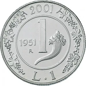 Repubblica Italiana Lire 1946 2001 Repubblica Italiana Emissioni in argento confezionate 1 lira 2001 Storia della Lira Cornucopia 3 tipo 24 mm 5,97 6,03 g Ag rovescio