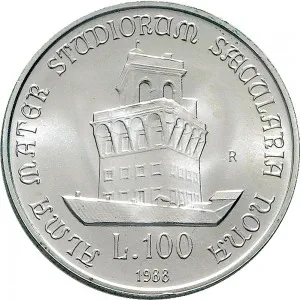 Repubblica Italiana Lire 1946 2001 Repubblica Italiana Emissioni in argento confezionate 100 lire 1988 Universit di Bologna 27,8 mm 7,8 8,2 g Ag rovescio