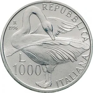 Repubblica Italiana Lire 1946 2001 Repubblica Italiana Emissioni in argento confezionate 1.000 lire 1996 Eugenio Montale 31,4 mm 14,527 14,673 g Ag dritto