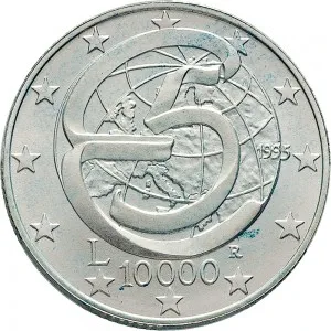 Repubblica Italiana Lire 1946 2001 Repubblica Italiana Emissioni in argento confezionate 10.000 lire 1995 Conferenza di Messina 34 mm 21,89 22,11 g Ag rovescio