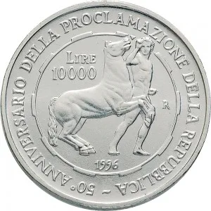 Repubblica Italiana Lire 1946 2001 Repubblica Italiana Emissioni in argento confezionate 10.000 lire 1996 Proclamazione della Repubblica 34 mm 21,89 22,11 g Ag rovescio