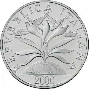 Repubblica Italiana Lire 1946 2001 Repubblica Italiana Emissioni in argento confezionate 10.000 lire 2000 Anno Duemila La Fede 3 tipo 34 mm 21,89 22,11 g Ag dritto