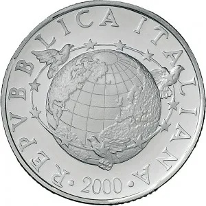 Repubblica Italiana Lire 1946 2001 Repubblica Italiana Emissioni in argento confezionate 10.000 lire 2000 Anno Duemila L'Uomo 3 tipo 34 mm 21,89 22,11 g Ag dritto