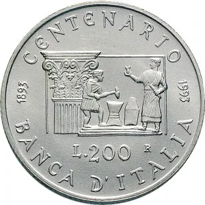 Repubblica Italiana Lire 1946 2001 Repubblica Italiana Emissioni in argento confezionate 200 lire 1993 Banca d'Italia 24 mm 4,9 5,1 g Ag rovescio
