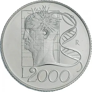 Repubblica Italiana Lire 1946 2001 Repubblica Italiana Emissioni in argento confezionate 2.000 lire 1998 Anno Duemila L'Uomo 1 tipo 31,4 mm 15,92 16,08 g Ag rovescio