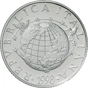 Repubblica Italiana Lire 1946 2001 Repubblica Italiana Emissioni in argento confezionate 2.000 lire 1998 Anno Duemila L'Uomo 1 tipo 31,4 mm 15,92 16,08 g Ag dritto