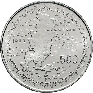 Repubblica Italiana Lire 1946 2001 Repubblica Italiana Emissioni in argento confezionate 500 lire 1982 Giuseppe Garibaldi 29 mm 10,945 11,055 g Ag rovescio