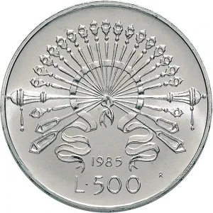 Repubblica Italiana Lire 1946 2001 Repubblica Italiana Emissioni in argento confezionate 500 lire 1985 Alessandro Manzoni 29 mm 10,945 11,055 g Ag rovescio