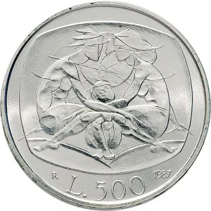 Repubblica Italiana Lire 1946 2001 Repubblica Italiana Emissioni in argento confezionate 500 lire 1987 Famiglia 29 mm 10,945 11,055 g Ag rovescio