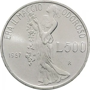 Repubblica Italiana Lire 1946 2001 Repubblica Italiana Emissioni in argento confezionate 500 lire 1987 Giacomo Leopardi 29 mm 10,945 11,055 g Ag rovescio