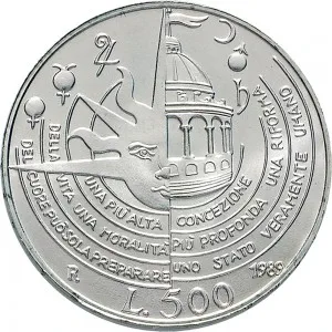 Repubblica Italiana Lire 1946 2001 Repubblica Italiana Emissioni in argento confezionate 500 lire 1989 Tommaso Campanella 29 mm 10,945 11,055 g Ag rovescio