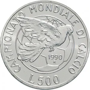 Repubblica Italiana Lire 1946 2001 Repubblica Italiana Emissioni in argento confezionate 500 lire 1990 Mondiali di calcio Italia '90 2 tipo 29 mm 10,945 11,055 g Ag rovescio