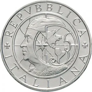 Repubblica Italiana Lire 1946 2001 Repubblica Italiana Emissioni in argento confezionate 500 lire 1990 Scoperta dell'America 2 tipo 29 mm 10,945 11,055 g Ag dritto