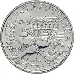 Repubblica Italiana Lire 1946 2001 Repubblica Italiana Emissioni in argento confezionate 500 lire 1991 Antonio Vivaldi 29 mm 10,945 11,055 g Ag dritto