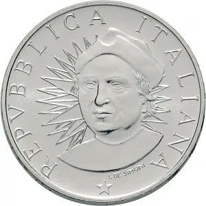 Repubblica Italiana Lire 1946 2001 Repubblica Italiana Emissioni in argento confezionate 500 lire 1991 Scoperta dell'America 3 tipo 29 mm 10,945 11,055 g Ag dritto