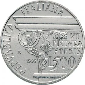 Repubblica Italiana Lire 1946 2001 Repubblica Italiana Emissioni in argento confezionate 500 lire 1993 Anno oraziano 32 mm 14,945 15,055 g Ag rovescio