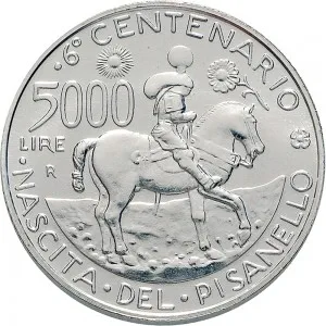 Repubblica Italiana Lire 1946 2001 Repubblica Italiana Emissioni in argento confezionate 5.000 lire 1995 Pisanello 32 mm 17,91 18,09 g Ag rovescio