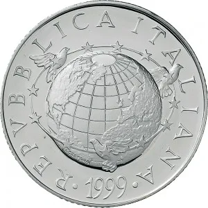 Repubblica Italiana Lire 1946 2001 Repubblica Italiana Emissioni in argento confezionate 5.000 lire 1999 Anno Duemila L'Uomo 2 tipo 32 mm 17,91 18,09 g Ag dritto