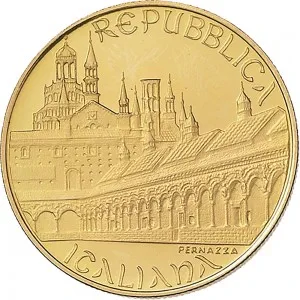 Repubblica Italiana Lire 1946 2001 Repubblica Italiana Emissioni in oro confezionate 100.000 lire 1996 Certosa di Pavia 25 mm 14,925 15,075 g Au dritto