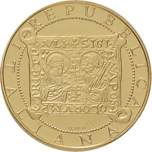 Repubblica Italiana Lire 1946 2001 Repubblica Italiana Emissioni in oro confezionate 100.000 lire 2000 Primo Giubileo 25 mm 14,925 15,075 g Au dritto