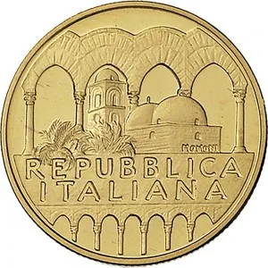 Repubblica Italiana Lire 1946 2001 Repubblica Italiana Emissioni in oro confezionate 50.000 lire 1998 Chiesa di San Giovanni degli Eremiti 20 mm 7,4625 7,5375 g Au dritto