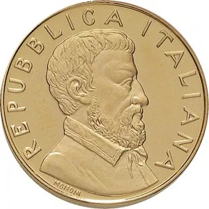 Repubblica Italiana Lire 1946 2001 Repubblica Italiana Emissioni in oro confezionate 50.000 lire 2000 Benvenuto Cellini 20 mm 7,4625 7,5375 g Au dritto