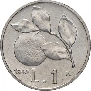 Repubblica Italiana Lire 1946 2001 Repubblica Italiana Monetazione del primo periodo fino al 1950 1 lira 1946 1950 Ramo di arancio 21,6 mm 1,225 1,275 g It rovescio